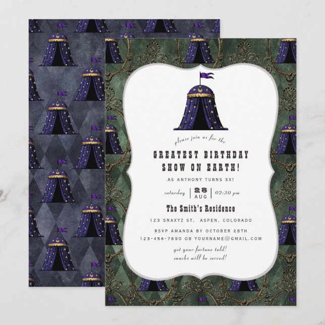 Convites Festa de Aniversário com Tema de Circo Antigo (Frente/Verso)