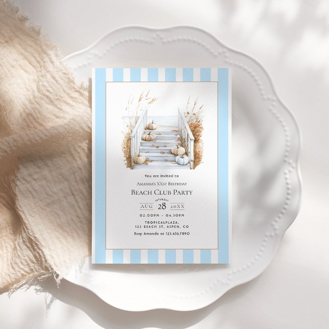 Convites Festa de Aniversário com Tema de Clube de Praia de (Coastal Chic Fall Beach Club Birthday Party Invitation)
