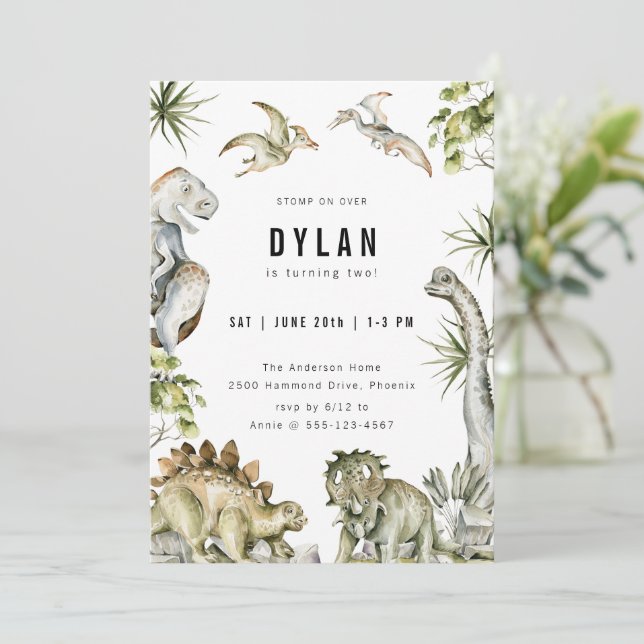 Convites Festa de Aniversário com Tema de Dinossauros (Em pé/Frente)