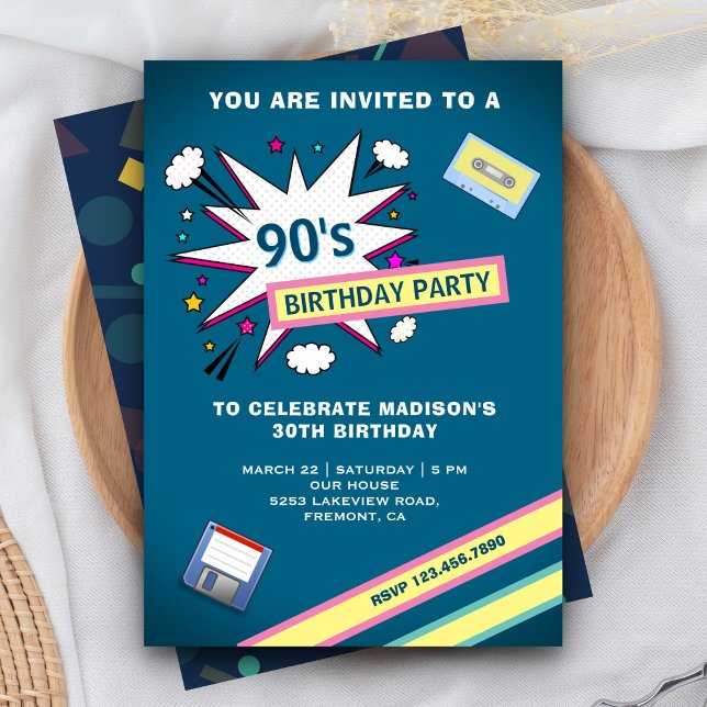 Convites Festa de Aniversário com Tema Retro 90 (Criador carregado)