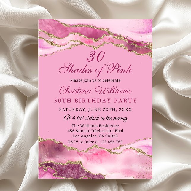 Convites Festa de Aniversário com Tons Elegantes e Modernos (Modern shades of pink 30th birthday party invitation)