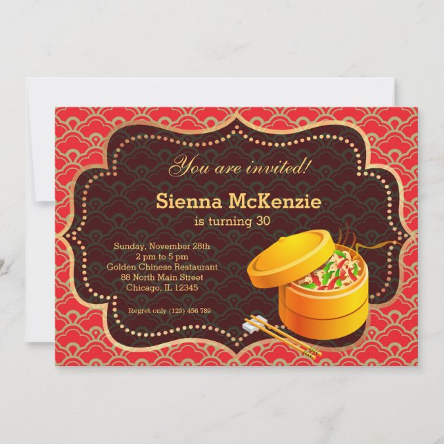 Convites Festa de aniversário comida chinesa (Frente)