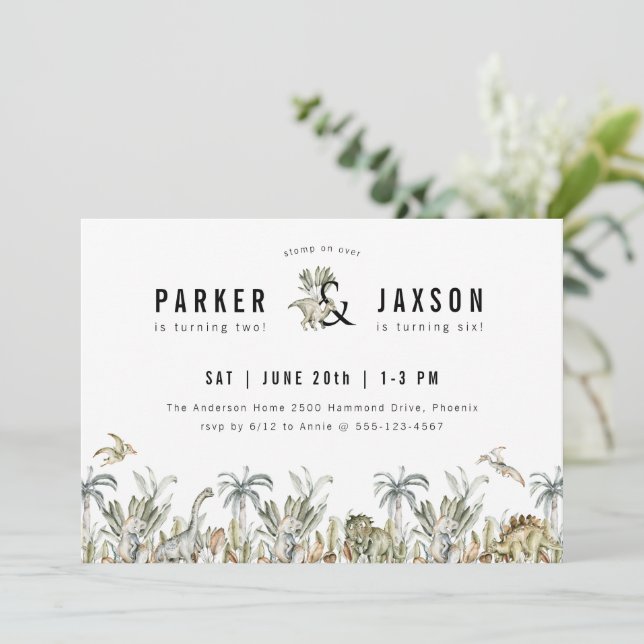 Convites Festa de aniversário comum do tema dinossauro (Em pé/Frente)