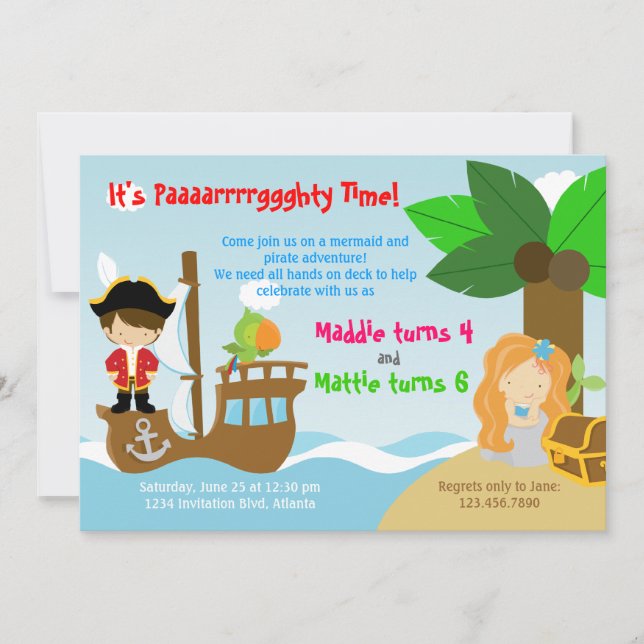 Convites Festa de aniversário comum dos gêmeos da sereia e (Frente)