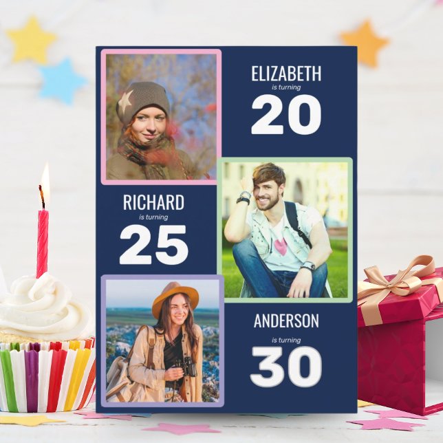 Convites Festa de aniversário comum tripla azul e prata (Criador carregado)