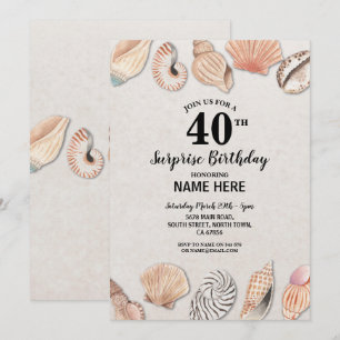 Convites Festa de aniversário conchas Ocean Beach Sea Mens 