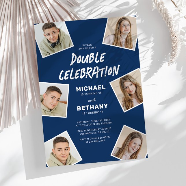 Convites Festa de Aniversário Conjunta com Foto Moderno Azu (Criador carregado)