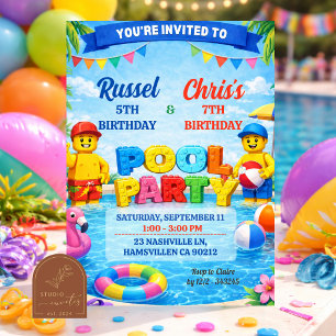 Convites Festa de Aniversário Conjunta de Meninos na Piscin