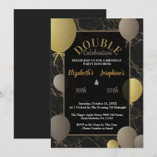 Convites Festa de Aniversário Conjunta em Mármore Preto Dou