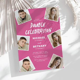 Convites Festa de Aniversário Conjunta Rosa Moderna Foto