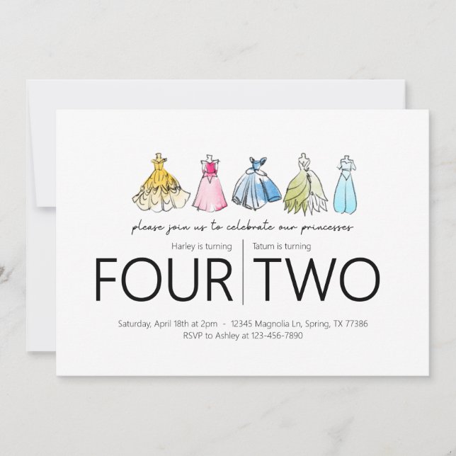 Convites Festa de aniversário conjunta - Tema de vestidos p (Frente)