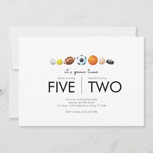 Convites Festa de aniversário conjunta - Tema desportivo (Frente)