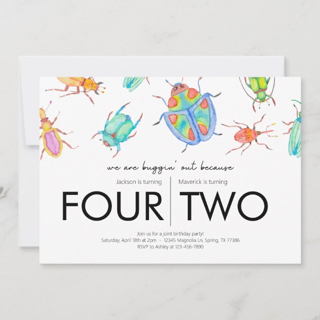Convites Festa de aniversário conjunta - Tema do Inseto (Frente)