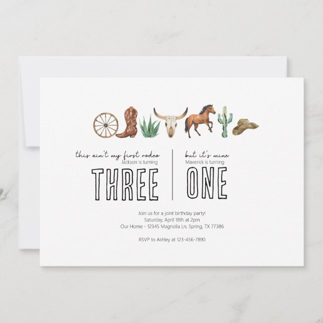 Convites Festa de aniversário conjunta - Tema do rodeo ocid (Frente)