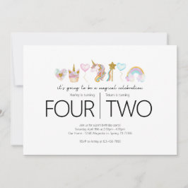 Convites Festa de aniversário conjunta - Tema Unicórnio