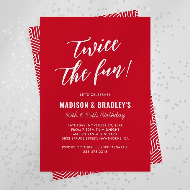 Convites Festa de Aniversário Conjunta Vermelha Duas Vezes  (Criador carregado)
