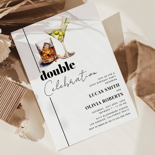 Convites Festa de Aniversário Conjunta Whiskey & Martini Ad (Criador carregado)