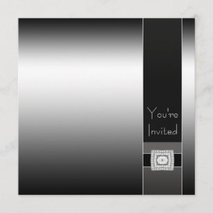 Convites Festa de aniversário Contemporânea Preta e Prata