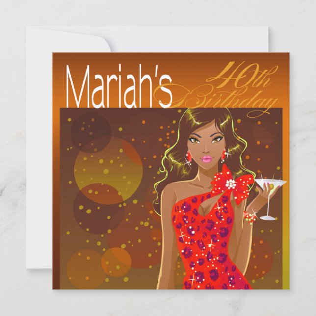 Convites Festa de Aniversário Coquetel Pretty Lady cor âmba (Frente)