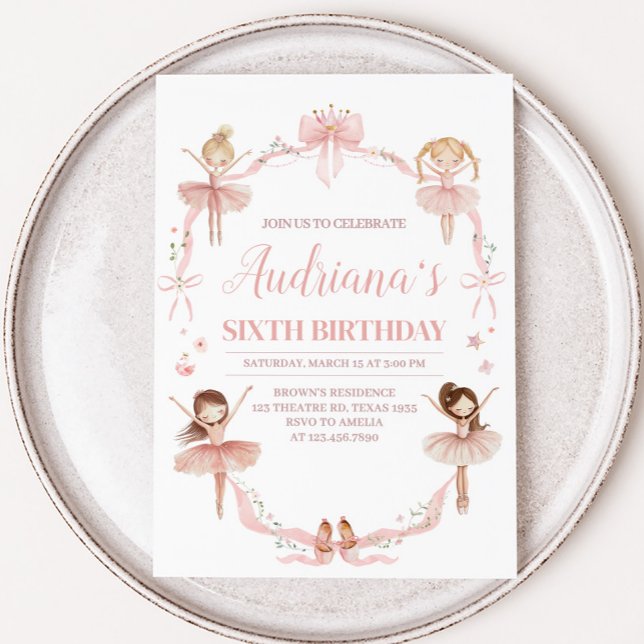 Convites Festa de aniversário Coquette Ballerina rosa (Pink Ballerina Birthday Party Invitation)