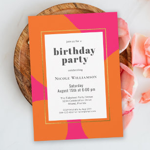 Convites Festa de aniversário cor-de-laranja rosa quente