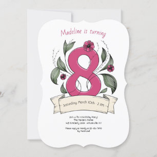Convites Festa de aniversário cor-de-rosa do número 8