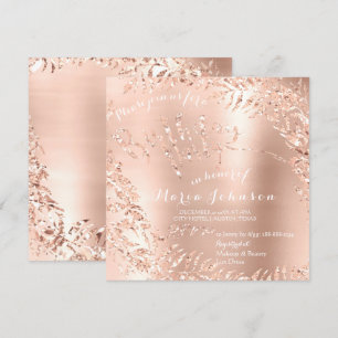 Convites Festa de Aniversário  Coroa de Folhas Glam Rosa Do