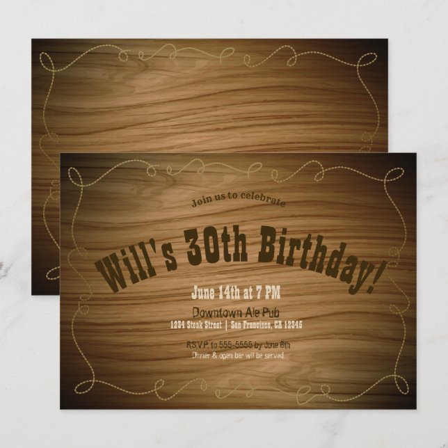 Convites Festa de Aniversário Country Western Cowboy Rústic (Frente/Verso)