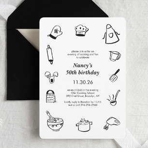 Convites Festa de Aniversário Culinária Desenhado à Mão Che