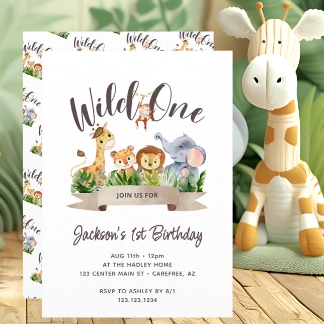 Convites Festa de Aniversário Cute Safari Wild One (Criador carregado)