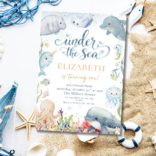 Convites Festa de Aniversário Cute Under the Sea Animais Ma