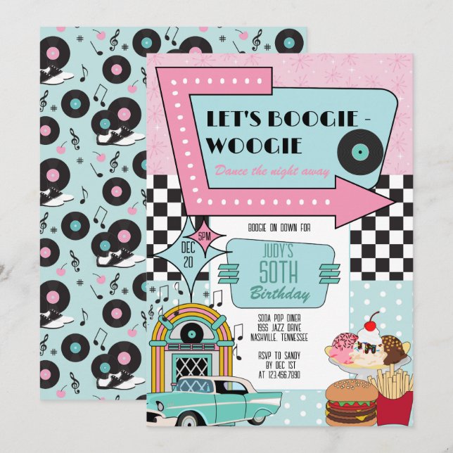 Convites Festa de aniversário da 50 traseira (Frente/Verso)