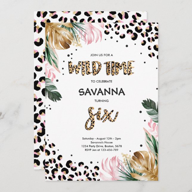 Convites Festa de aniversário da 6 Safari da Selva da Impre (Frente/Verso)