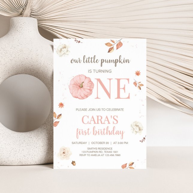 Convites Festa de Aniversário da Abóbora Rosa (Pink Little Pumpkin First Birthday Party Invitation)