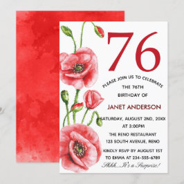 Convites Festa de aniversário da aguarela 76th da papoila