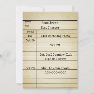 Convites Festa de aniversário da antiga placa de biblioteca