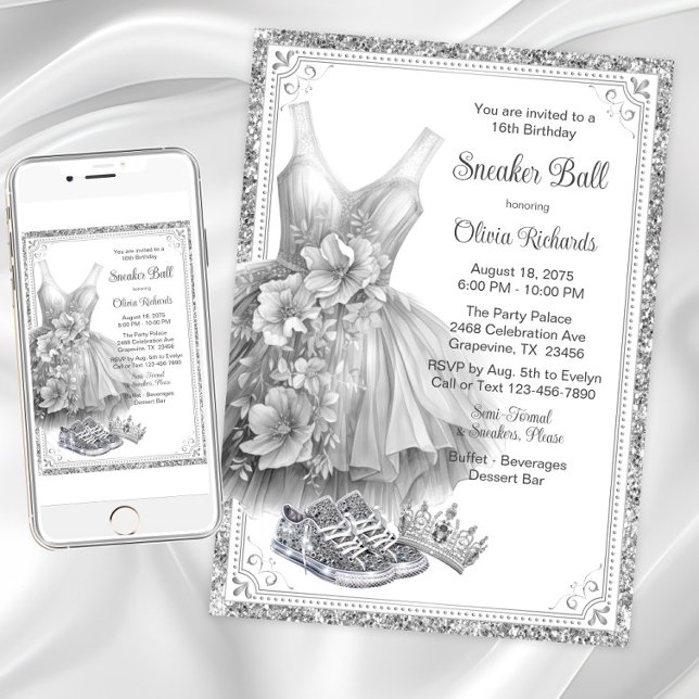 Convites Festa de aniversário da Bola do Sneaker de Escoame (Girl beautiful sneaker ball invitation. Instant download and printed invitations available.)