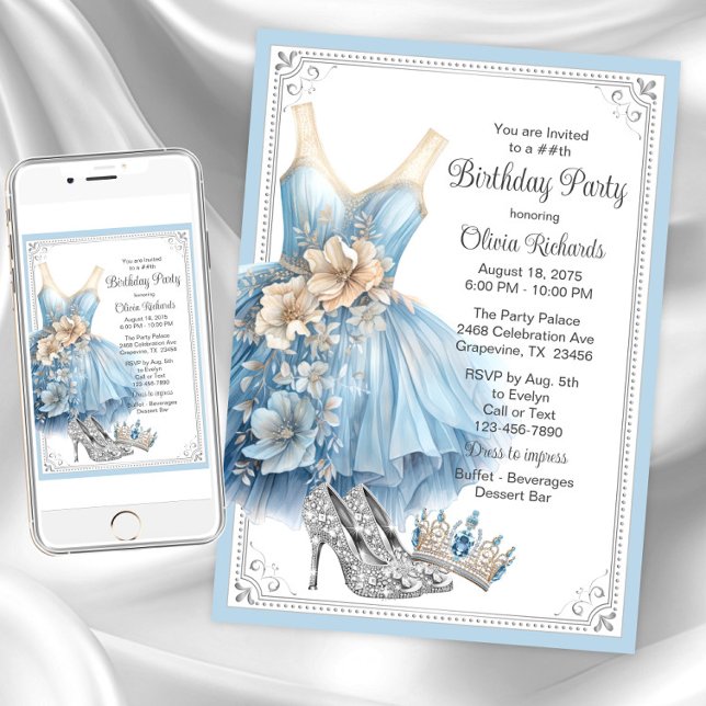 Convites Festa de Aniversário da Cinderela com Sapatos de D (Princess birthday party invitation. Instant download and printed invitations available.)