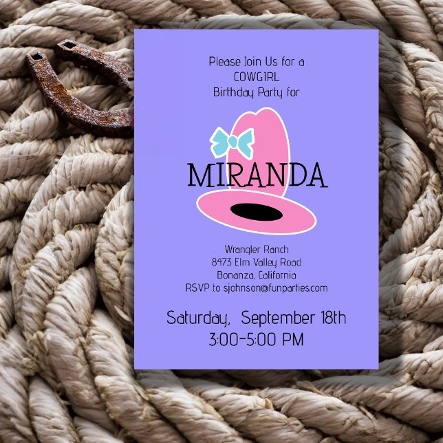 Convites Festa de aniversário da Cowgirl (Criador carregado)
