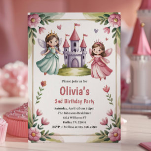Convites Festa de Aniversário da Fada Princesa Fofa 2 anos