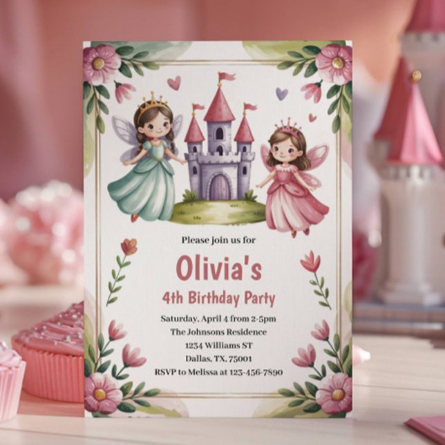 Convites Festa de Aniversário da Fada Princesa Fofa 4 anos (Criador carregado)