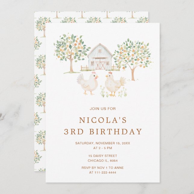 Convites Festa de aniversário da Fazenda da lente branca (Frente/Verso)