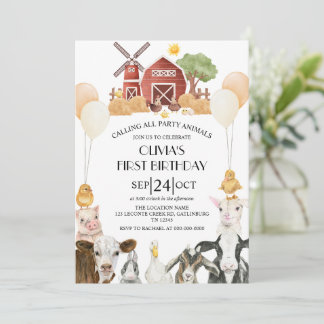 Convites Festa de Aniversário da Fazenda de Animais do Cele