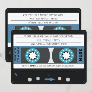 Convites Festa de aniversário da fita de cassete azul retr