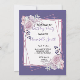 Convites Festa de aniversário da Flora roxa da Frame Geomét