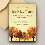 Convites Festa de aniversário da Floresta Rustic Fall Autum<br><div class="desc">Amaze seus convidados com este elegante convite de outono apresentando belas árvores de outono com tipografia moderna contra um pergaminho vintage. Basta adicionar os detalhes do seu evento neste modelo fácil de usar para torná-lo um convite de tipo único. Sacudir a placa para revelar uma textura rústica de madeira de...</div>