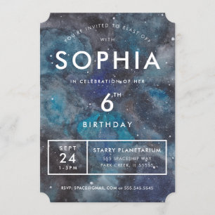 Convites Festa de Aniversário da Galáxia Espacial Azul