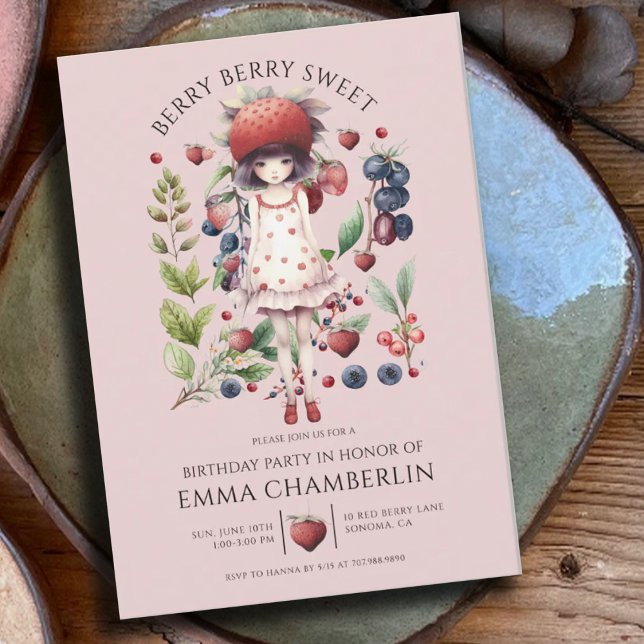 Convites Festa de aniversário da garota branca Berry Sweet (Criador carregado)