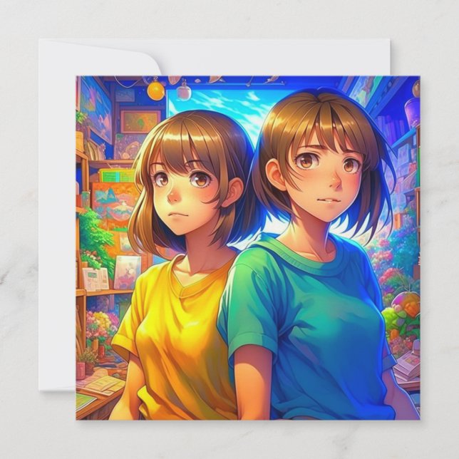 Convites Festa de aniversário da Garota Gêmea Anime (Frente)