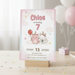 Convites Festa de Aniversário da Gatinha Rosa para Meninas 